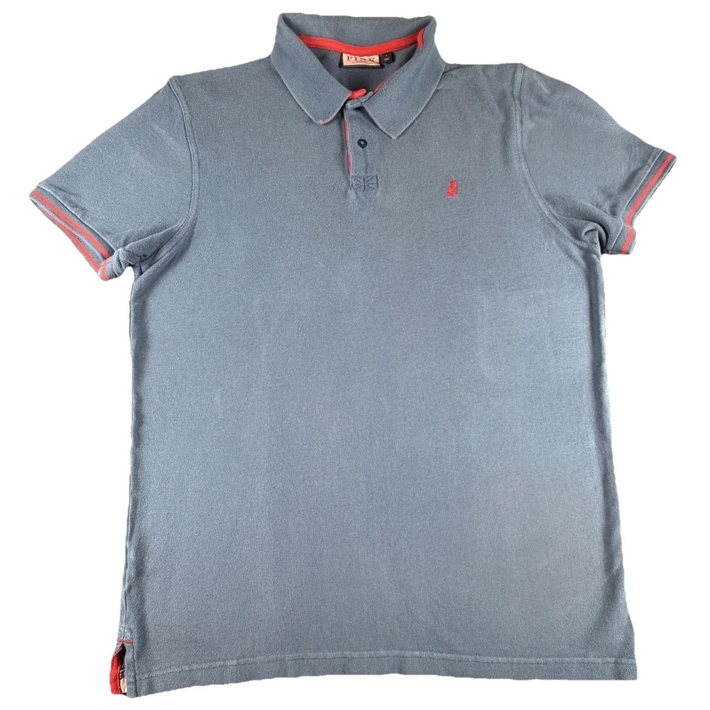 Thomas Pink Polo Shirt Mens Large Blue Cotton Knit Fox Logo Short Sleeve